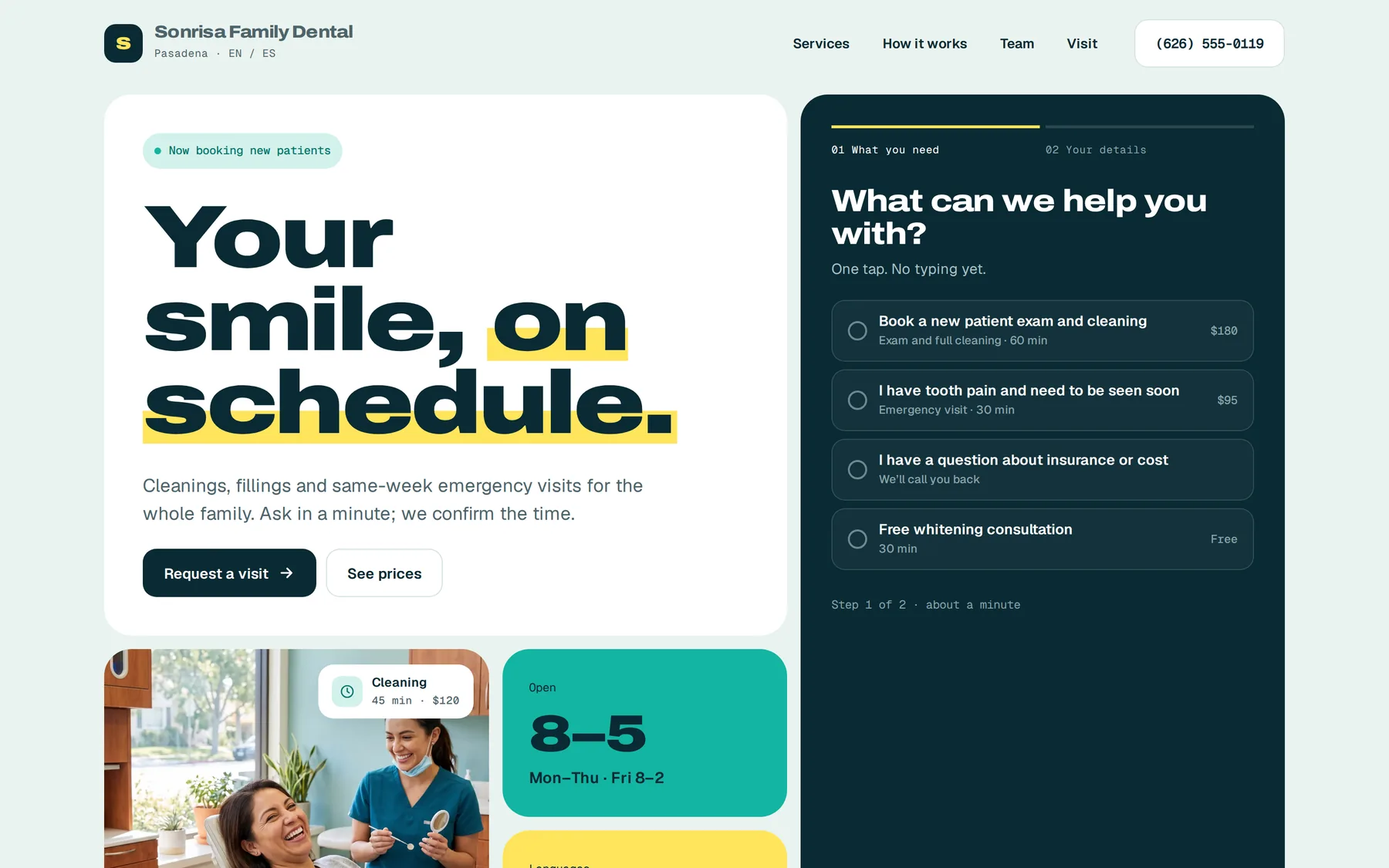 Sonrisa Family Dental landing page on desktop