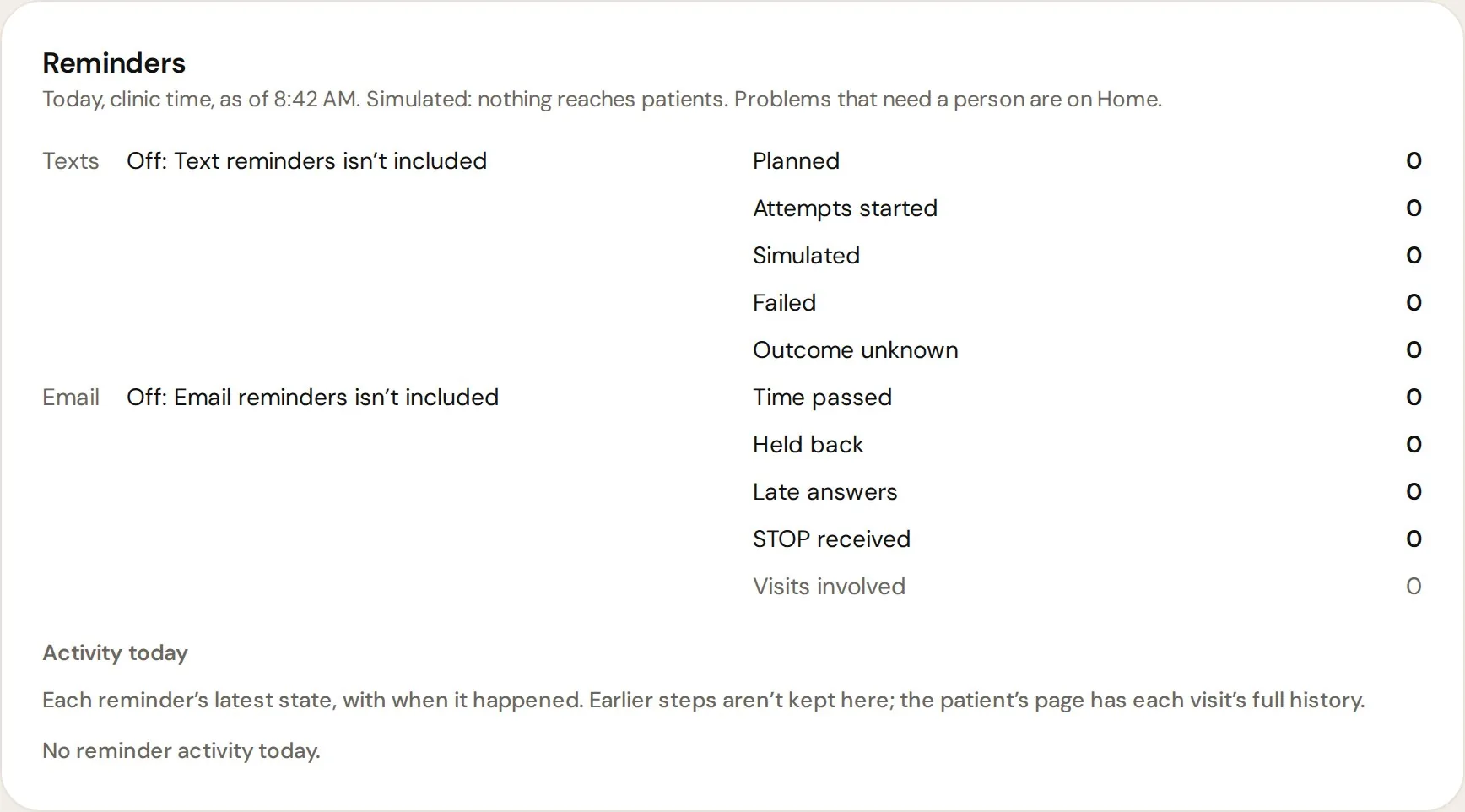 Reminder settings for the clinic