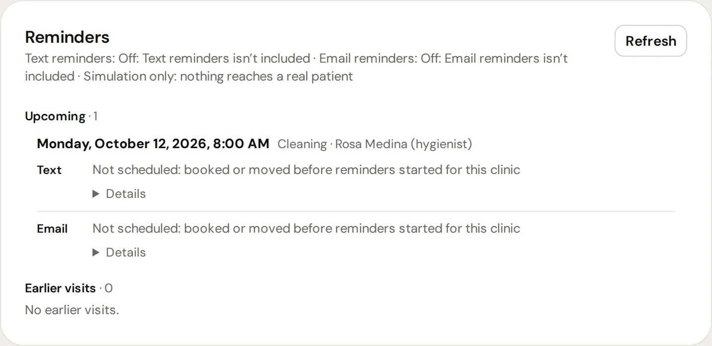 Reminders on a patient record