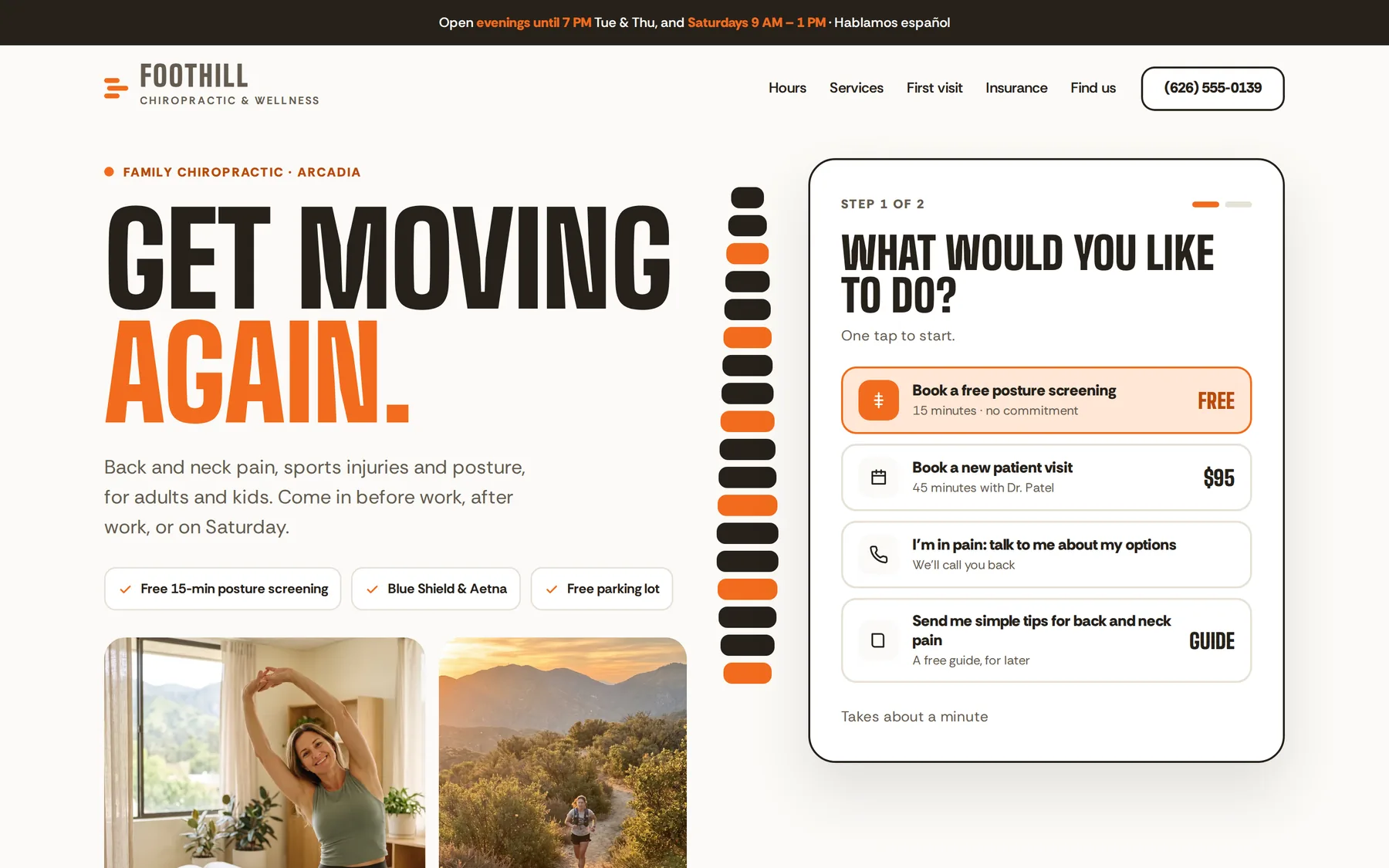 Foothill Chiropractic landing page