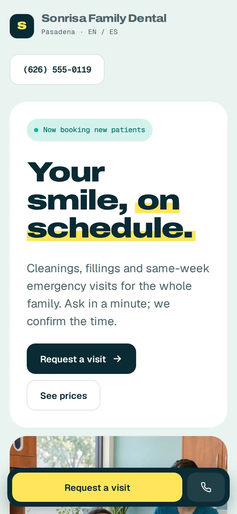 Landing page on a phone